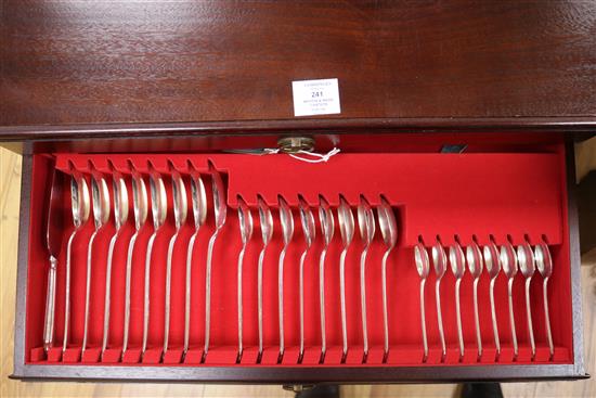 A service of Mappin & Webb plated flatware in mahogany table canteen (setting for eight)